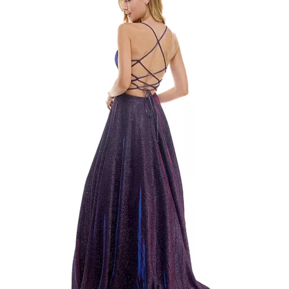 CITY STUDIOS Juniors' Glitter-Knit V-Neck Ball Gown Grape Size 11/12
